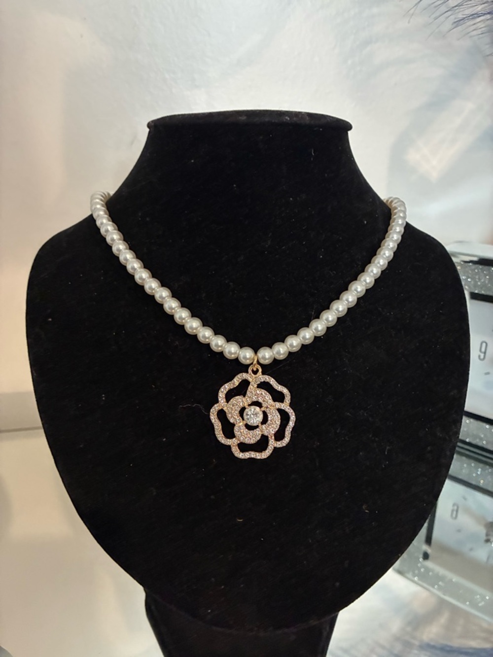 Chérie Pearl Rose Pendant Necklace | Elegant Statement Feminine Luxury Jewelry